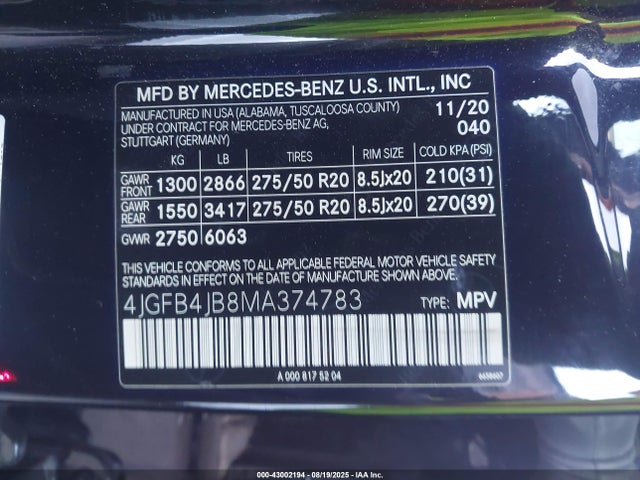 4JGFB4JB8MA374783 Mercedes-Benz m264