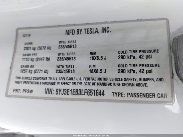 2020 TESLA MODEL 3 5YJ3E1EB3LF651644 Photo 8