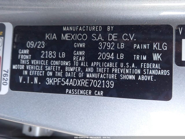 3KPF54ADXRE702139 KIA mpi nu