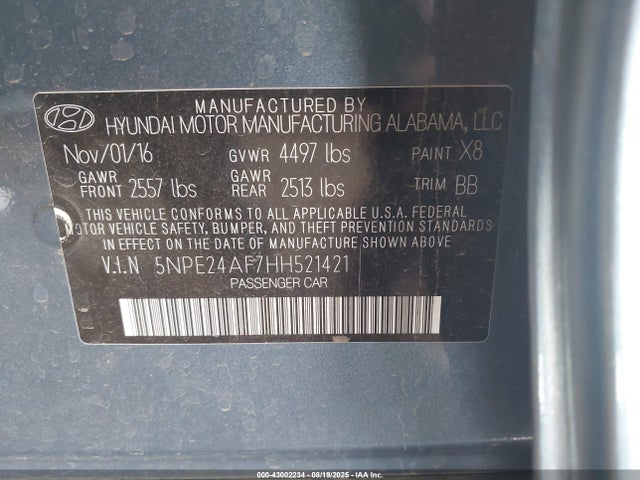 Hyundai Sonata 2017 5NPE24AF7HH521421 Image 9