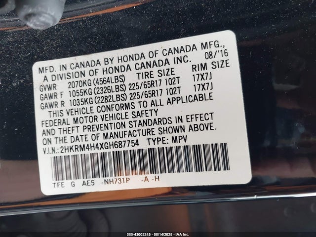 2HKRM4H4XGH687754 Honda k24w9