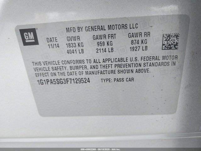 1G1PA5SG3F7129524 Chevrolet lwe