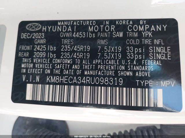Hyundai Kona Limited 2024 KM8HECA34RU098319 Image 9