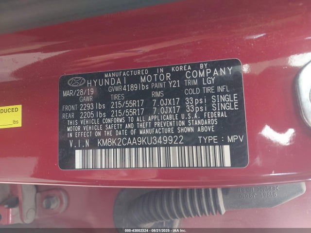 Hyundai mpi nu 2019 KM8K2CAA9KU349922 Image 9