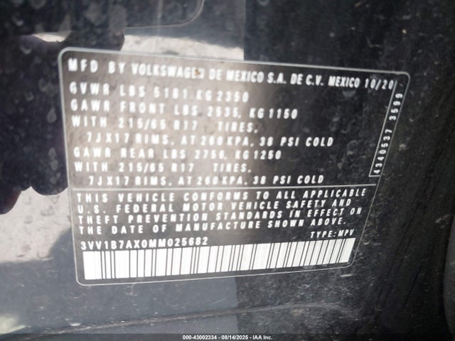 3VV1B7AX0MM025682 Volkswagen 2021