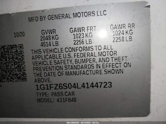 2020 CHEVROLET BOLT EV 1G1FZ6S04L4144723 Photo 8