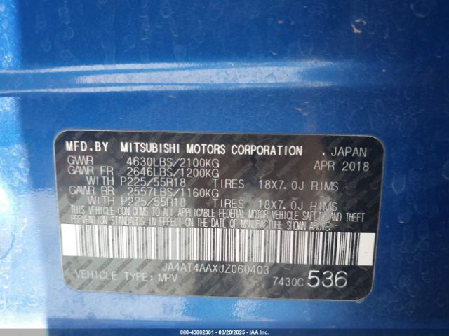 2018 MITSUBISHI ECLIPSE CROSS JA4AT4AAXJZ060403 Photo 8