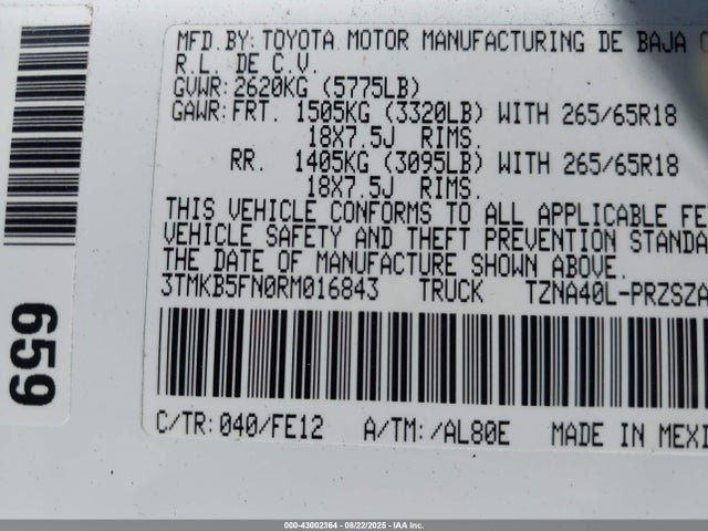 3TMKB5FN0RM016843 Toyota Tacoma Trd Sport 2wd