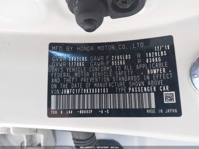 Honda l15b7/l15by 2019 JHMFC1F79KX008103 Image 9