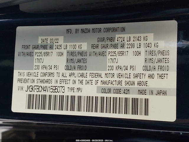 Mazda py cylinder deactiviation 2022 JM3KFBCM4N1595073 Image 9