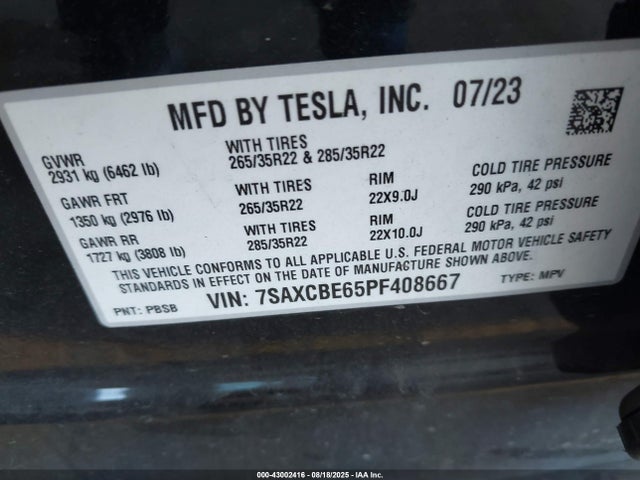 2023 TESLA MODEL X 7SAXCBE65PF408667 Photo 8
