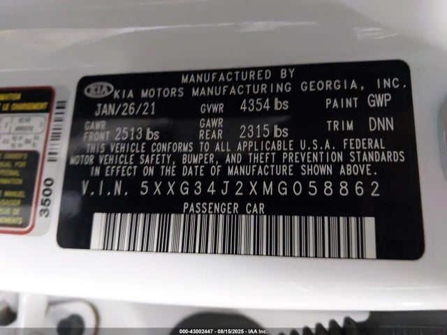 5XXG34J2XMG058862 KIA t-gdi gamma ii
