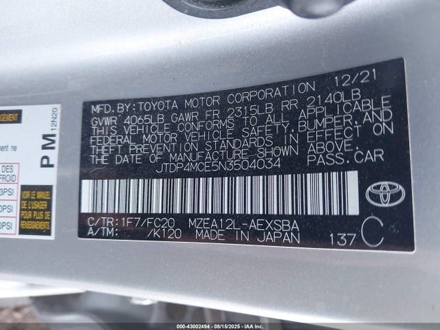 JTDP4MCE5N3504034 Toyota m20a-fks