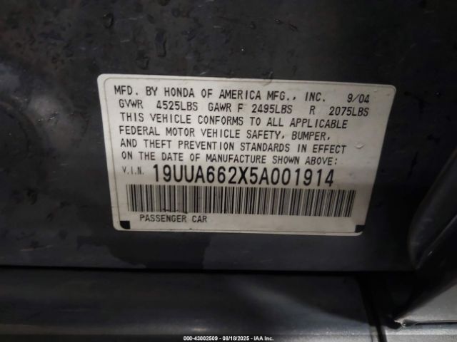 2005 ACURA TL 19UUA662X5A001914 Photo 8