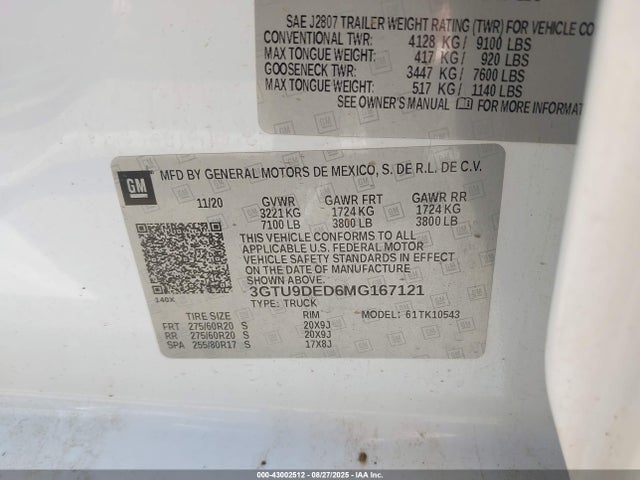 3GTU9DED6MG167121 GMC l84 - di, alum, gen 5, var 2