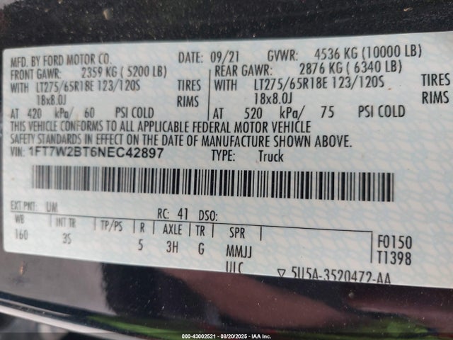 1FT7W2BT6NEC42897 Ford 2022