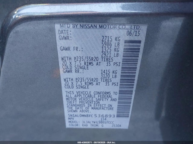 5N1AL0MN8FC536893 Infiniti QX60