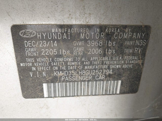 KMHD35LH8GU252794 Hyundai dohc gdi nu