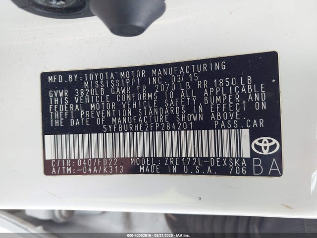 5YFBURHE2FP284201 Toyota 2zr-fe
