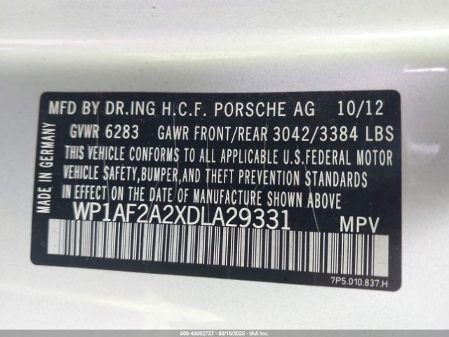 2013 PORSCHE CAYENNE WP1AF2A2XDLA29331 Photo 8