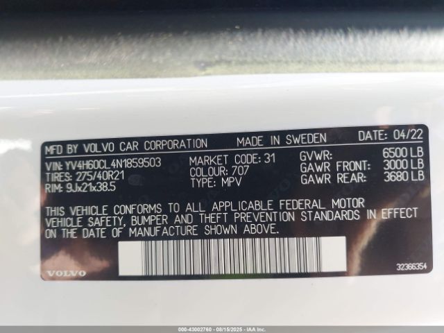 2022 VOLVO XC90 RECHARGE PLUG-IN HYBRID YV4H60CL4N1859503 Photo 8