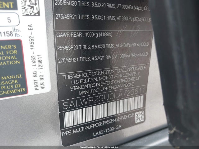 SALWR2SU0LA723611 Land Rover aj20p6