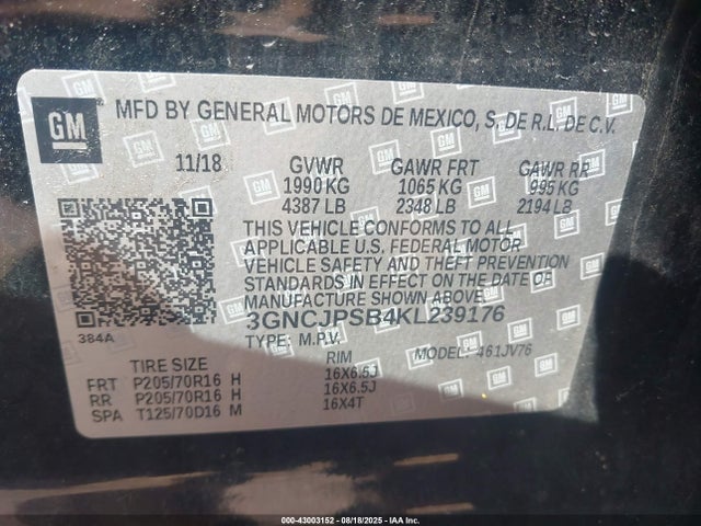 3GNCJPSB4KL239176 Chevrolet luv - mfi, variable valve timing, e85 max, alum
