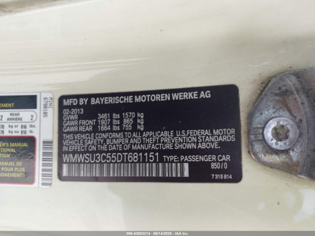 2013 MINI HARDTOP WMWSU3C55DT681151 Photo 8