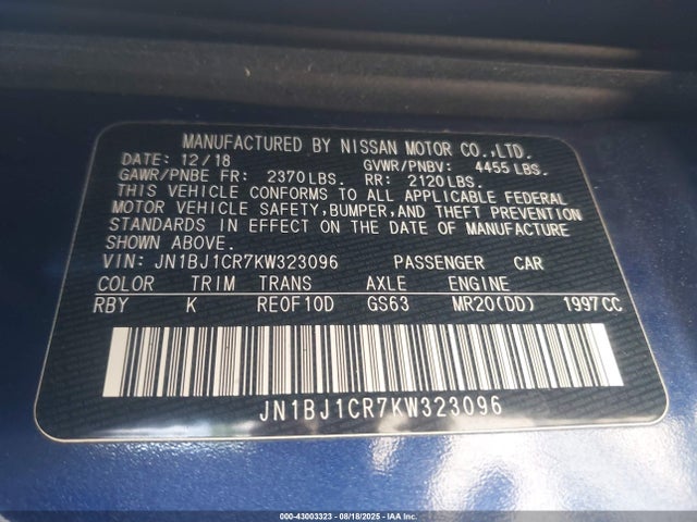 JN1BJ1CR7KW323096 Nissan ROGUE SPORT