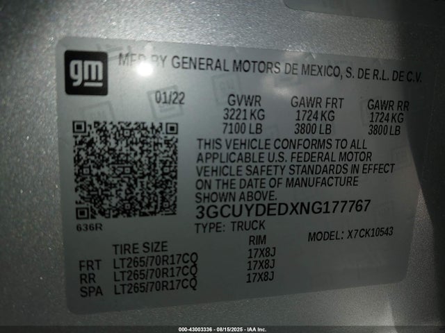 3GCUYDEDXNG177767 Chevrolet l84