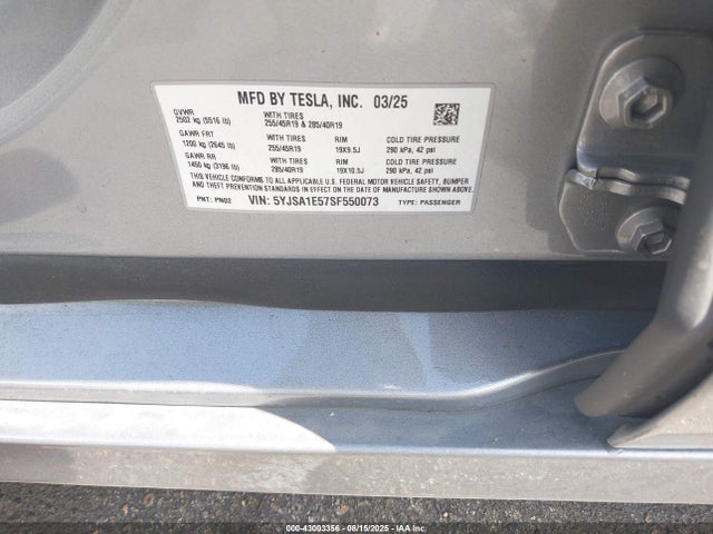 Tesla MODEL S 2025 5YJSA1E57SF550073 Image 9