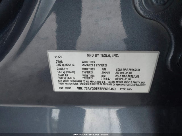 2023 TESLA MODEL Y 7SAYGDEF8PF602453 Photo 8