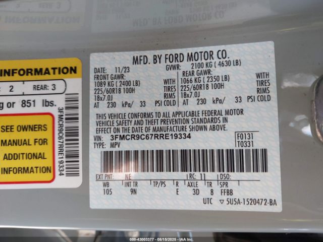 2024 FORD BRONCO SPORT 3FMCR9C67RRE19334 Photo 8