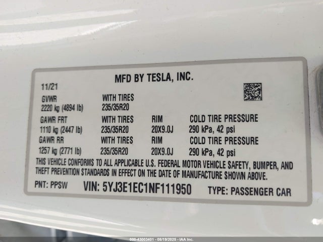 2022 TESLA MODEL 3 5YJ3E1EC1NF111950 Photo 8