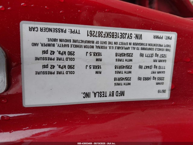 2019 TESLA MODEL 3 5YJ3E1EB5KF387261 Photo 8