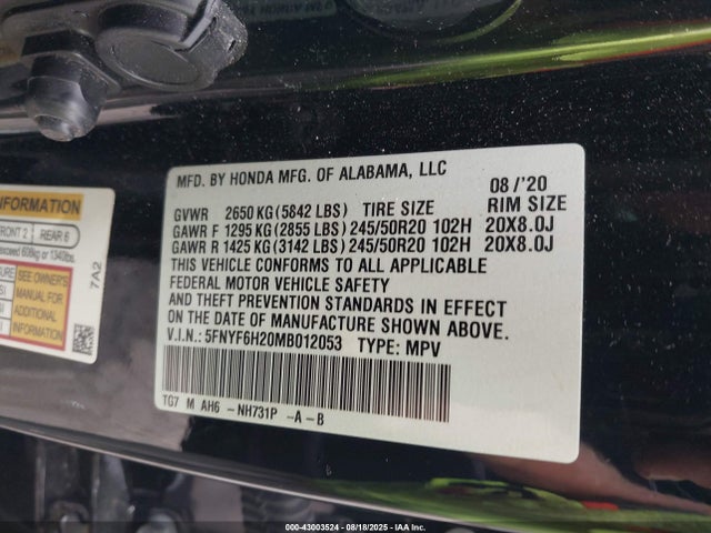 5FNYF6H20MB012053 Honda j35y6