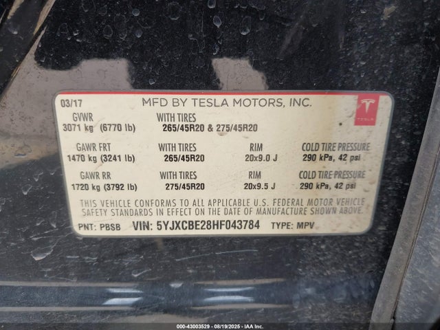 2017 TESLA MODEL X 5YJXCBE28HF043784 Photo 8