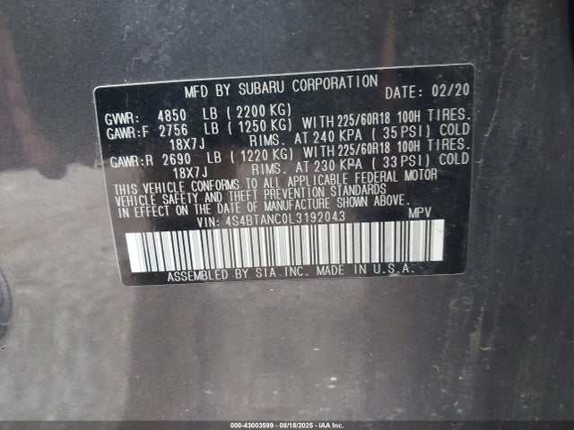 4S4BTANC0L3192043 Subaru u5