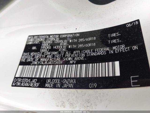 JTMCY7AJ8J4072659 Toyota 3ur-fe