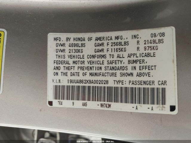 2009 ACURA TL 19UUA862X9A002028 Photo 8
