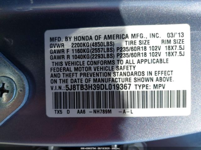 2013 ACURA RDX 5J8TB3H39DL019367 Photo 8