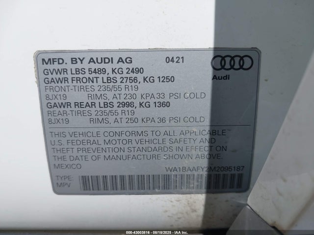 2021 AUDI Q5 WA1BAAFY2M2095187 Photo 8