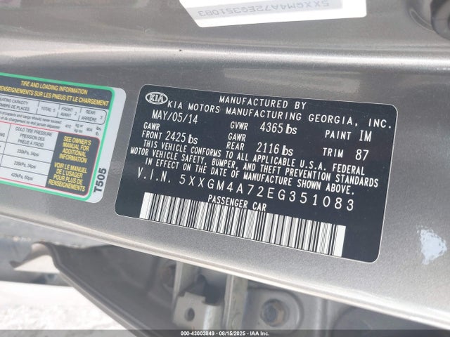 5XXGM4A72EG351083 KIA dohc gdi theta ii