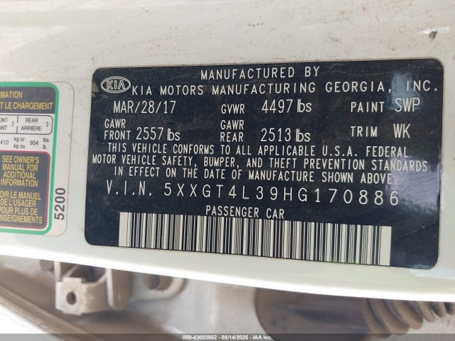 5XXGT4L39HG170886 KIA g 2.4 dohc gdi