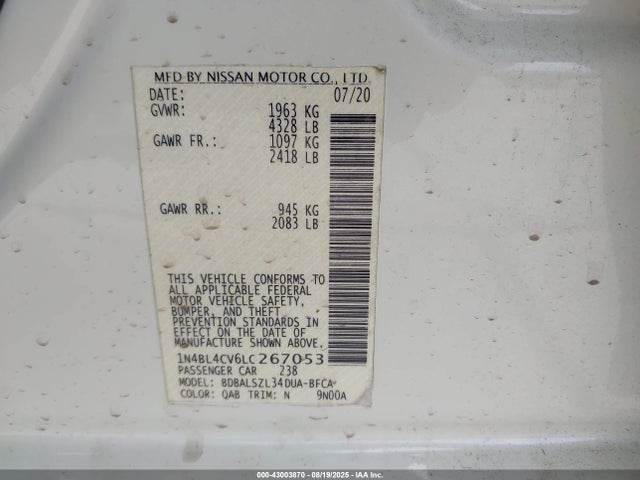1N4BL4CV6LC267053 Nissan 2020