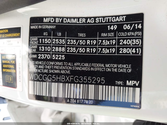 WDCGG5HBXFG355295 Mercedes-Benz Glk-Class
