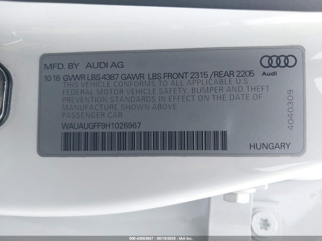 2017 AUDI A3 WAUAUGFF9H1026967 Photo 8
