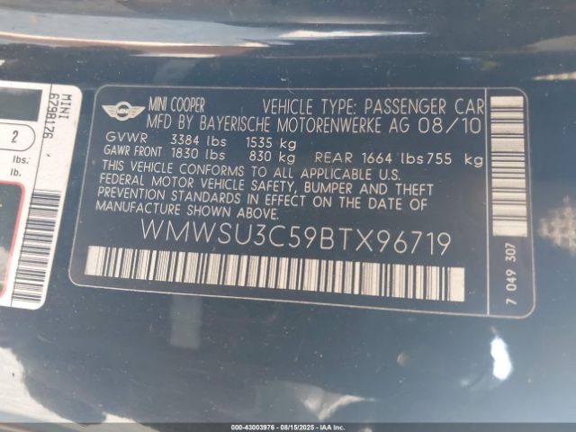 2011 MINI COOPER WMWSU3C59BTX96719 Photo 8