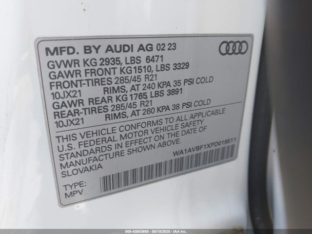 WA1AVBF1XPD019511 Audi 2023