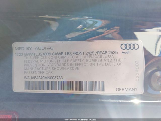 2021 AUDI A4 WAUABAF49MN008733 Photo 8